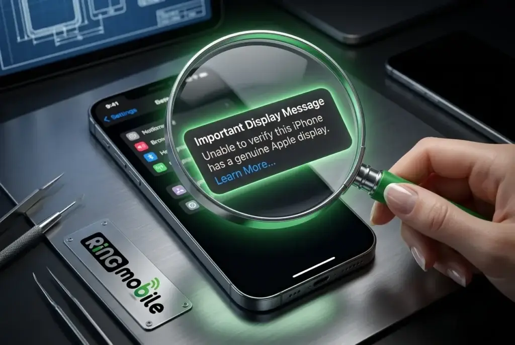צילום מסך של ההתראה 'Important Display Message' בתוך אפליקציית ההגדרות, מודגש עם זכוכית מגדלת ויזואלית.